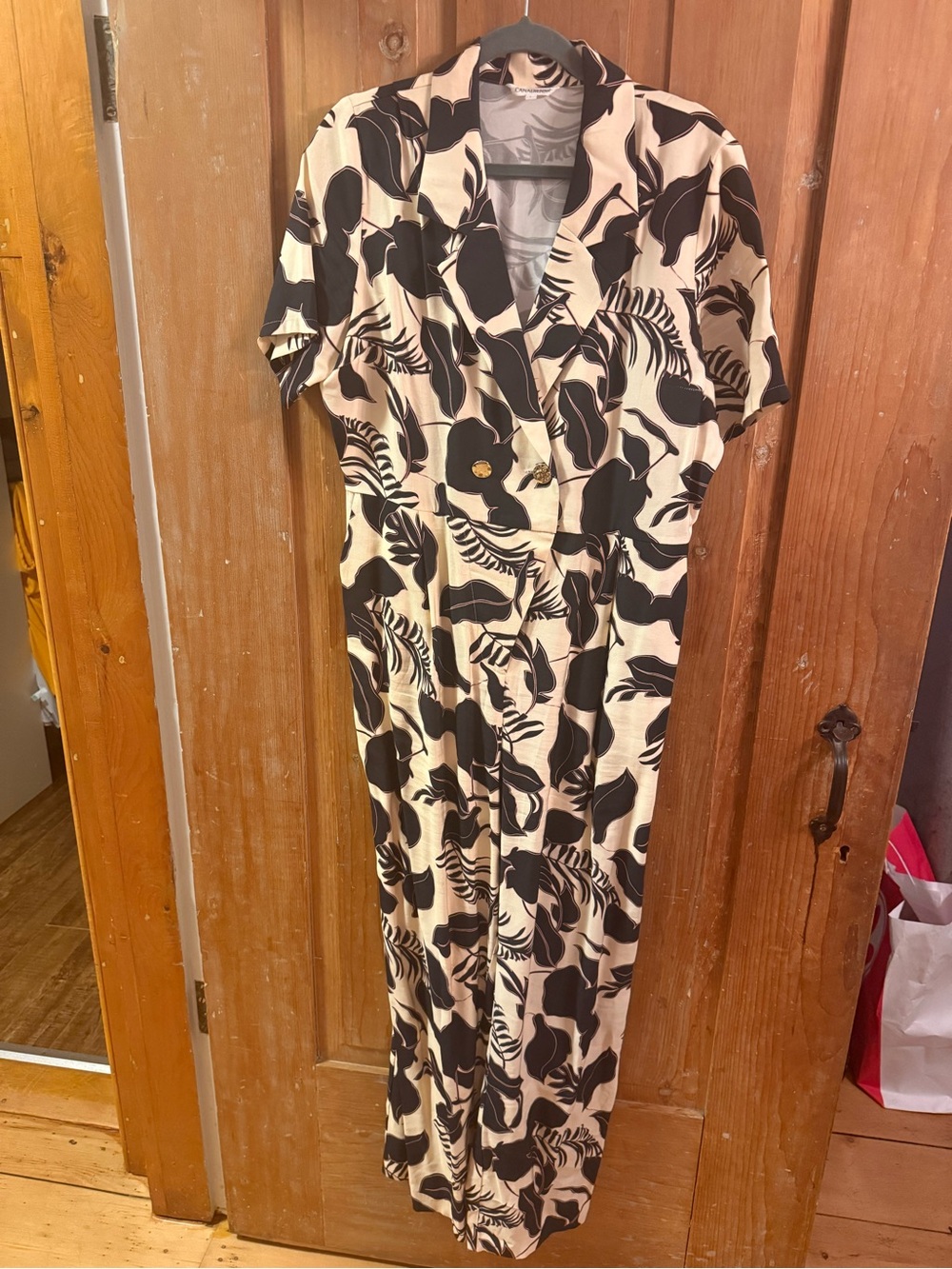 La CANADIENNE Cream and Black Botanical Print Jumpsuit